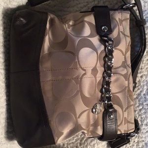 Coach Tan and Black Signature Shoulder Bag